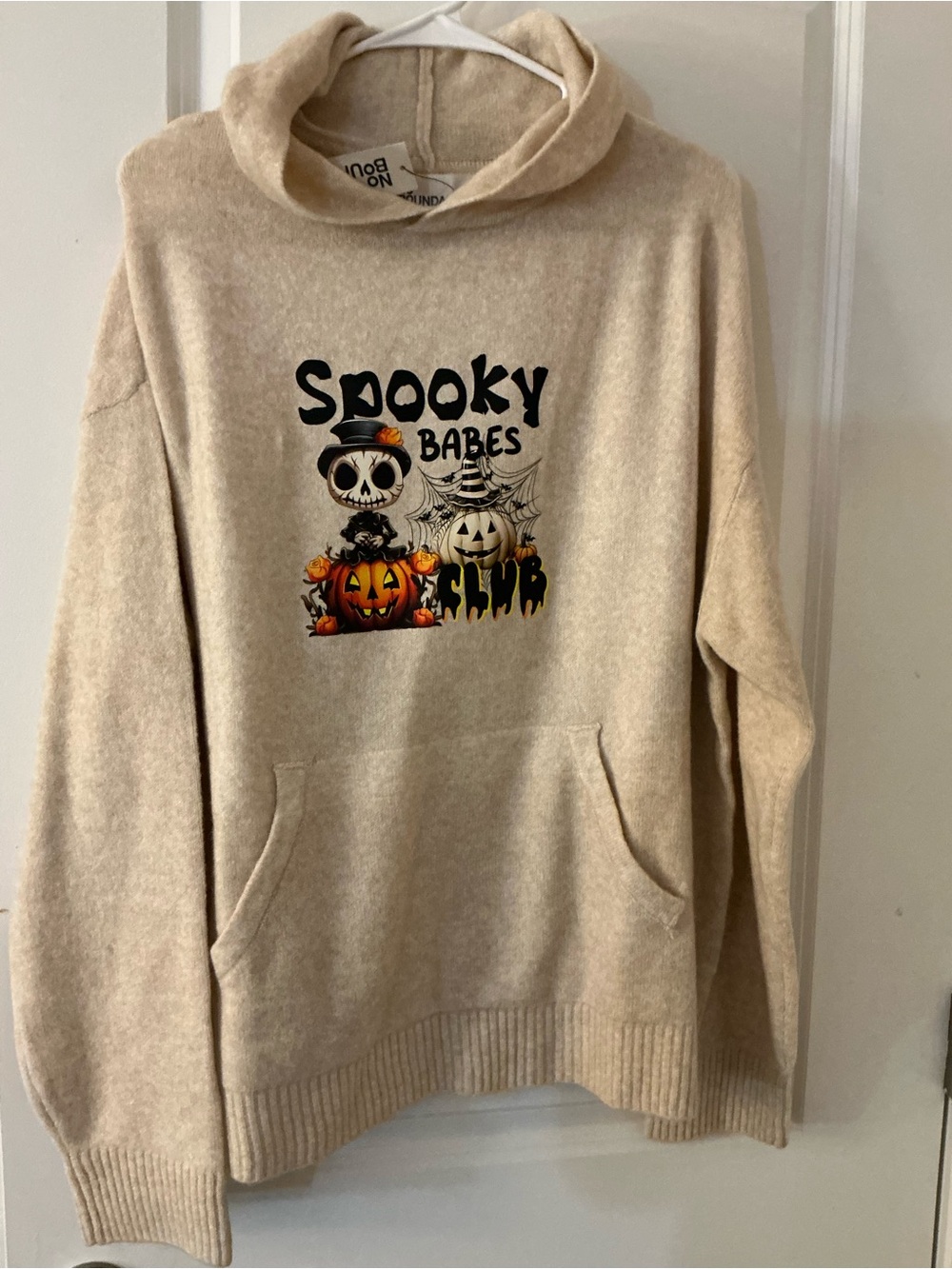 Custom Halloween Hoodie Graphic Screen Print Spooky Babes Club Oatmeal M NWT